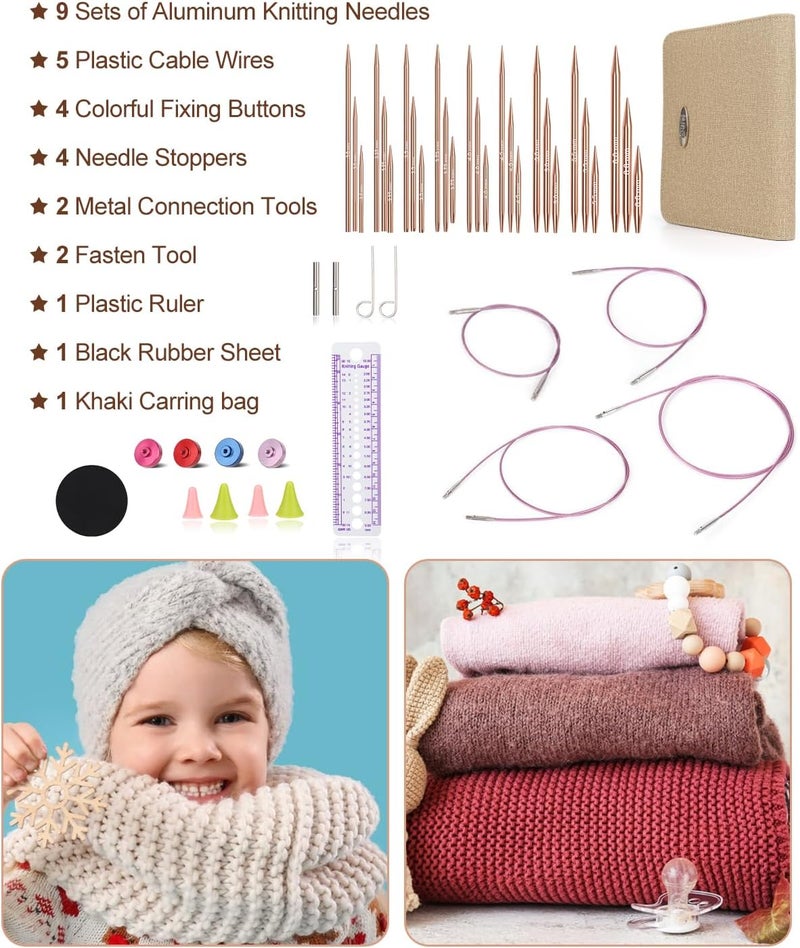 Aeelike Aluminu Interchangeable Knitting Needles Set, Circular Knitting Needles Set with 4 Cable 3 to 6 mm, Interchangeable Needle for Knitting Multiple Combinations, Gold - Image 3